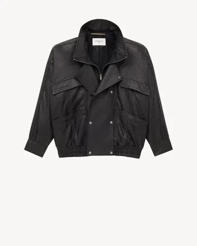 Saint Laurent Bomber Jacket In Bubbled Lambskin In Black
