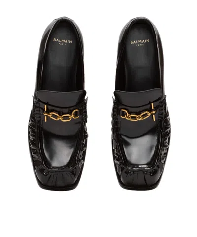 Balmain Sync Glazed Leather Loafers