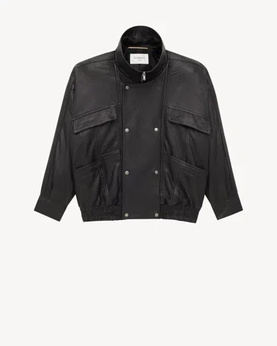 Saint Laurent Bomber Jacket In Bubbled Lambskin In Black