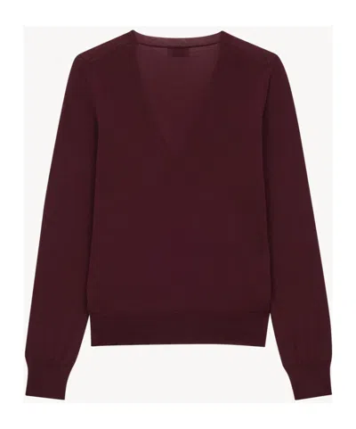 Saint Laurent Ribbed V-neck Knit Sweater With Long Sleeves In Animal Print