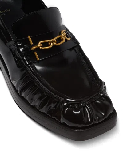 Balmain Sync Glazed Leather Loafers