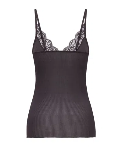 Saint Laurent Laced Tank Top In Ribbed Silk Jersey In Black