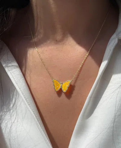 Kamaria Butterfly Necklace With Lab-grown Opal In 14k Gold Plated Sterling Silver
