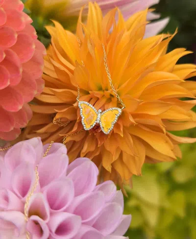 Kamaria Butterfly Necklace With Lab-grown Opal In 14k Gold Plated Sterling Silver