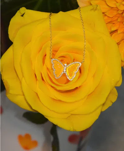 Kamaria Butterfly Necklace With Lab-grown Opal In 14k Gold Plated Sterling Silver