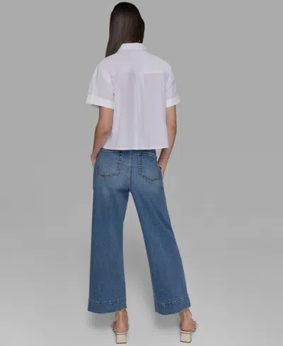 Karl Lagerfeld Petite Cotton Embroidered Studded Blouse