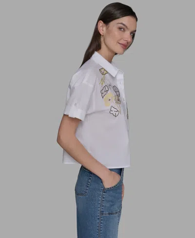 Karl Lagerfeld Petite Cotton Embroidered Studded Blouse