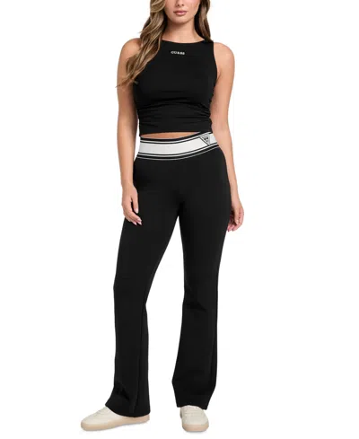 Guess Nina Ruched Cotton Blend Crop Tank In Black