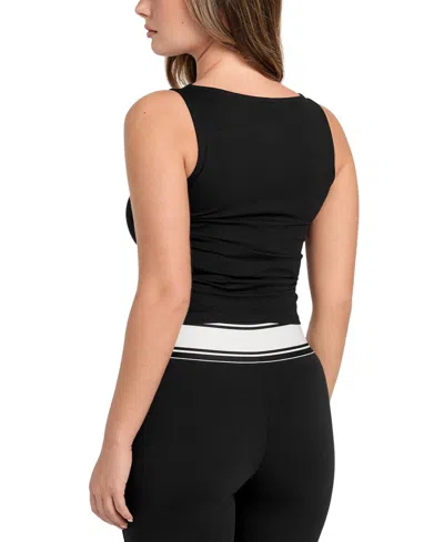 Guess Nina Ruched Cotton Blend Crop Tank In Black