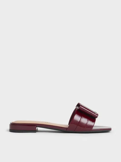 Charles & Keith - Lu Patent Leather Bow Slide Sandals