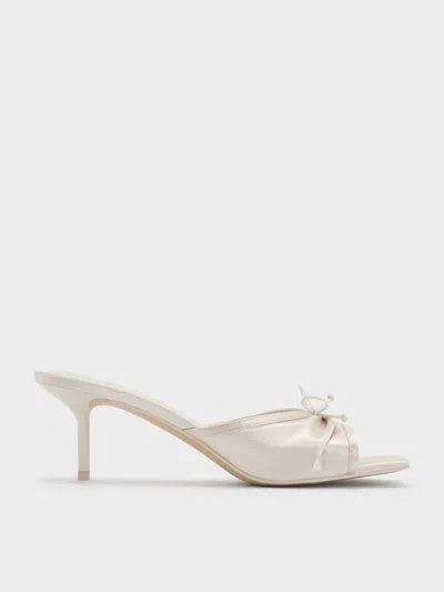 Charles & Keith - Satin Ruched Bow Heeled Mules