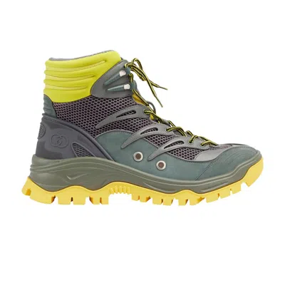 Pre-owned Gucci Lace Up Boot 'grey Dark Green Yellow' | Men's Size 5.5 In Gray