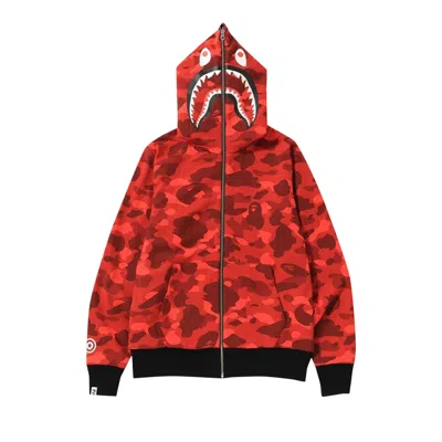 Pre-owned Bape Color Camo Ponr Shark Full Zip Hoodie 'red' | Men's Size Xxl