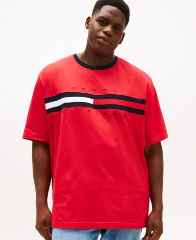 Tommy Hilfiger Embroidered Flag Stripe Logo T In Red