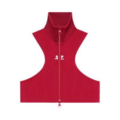 Pre-owned Courrèges Scuba Tracksuit Interlock Cropped Jacket 'ruby' | Red | Women's Size Xs