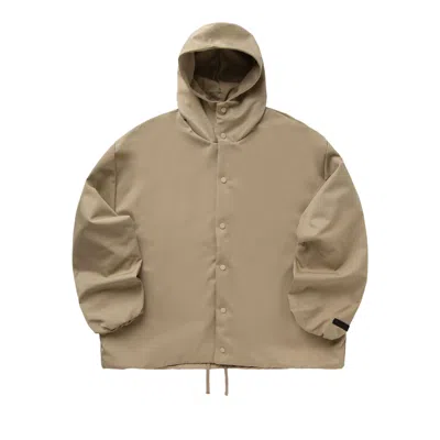 Pre-owned Essentials Fear Of God  Textured Nylon Hooded Coaches Jacket 'beige' | Tan | Men's Size Xl In Brown
