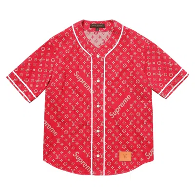 Pre-owned Louis Vuitton X Supreme Jacquard Denim Baseball Jersey 'red' | Men's Size M
