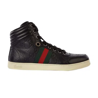 Pre-owned Gucci Ssima Web Leather Hi Top 'black' | Men's Size 7.5