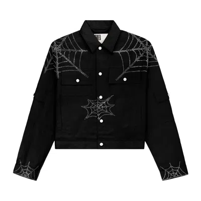 Pre-owned Sp5der Web Denim Cropped Trucker Jacket 'black' | Men's Size M