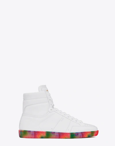 Saint Laurent Signature Court Classic Sl/10h Sneakers In Off White Leather With Multicolor Tie-dye Sole