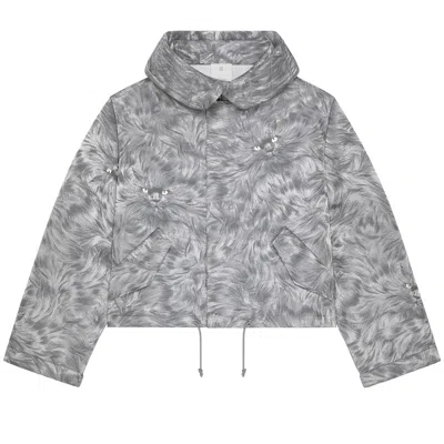 Pre-owned Givenchy Cat Kacquard Short Parka 'light Grey Melange' | Men's Size 54