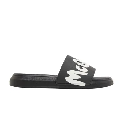 Pre-owned Alexander Mcqueen Rubber Pool Slide 'graffiti - Black' | Men's Size 41.5