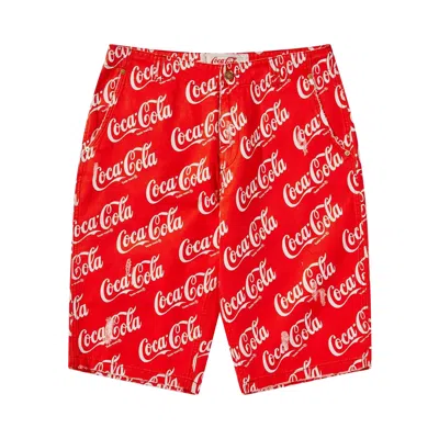 Pre-owned Erl Printed Canvas Shorts 'coca Cola' | Red | Men's Size M