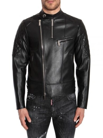 Shop Dsquared2 Biker Leather Jacket In Nero