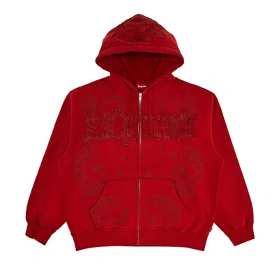 Pre-owned Supreme Leather Appliqué Zip Up Hooded Sweatshirt 'burnt Red' | Men's Size Xl
