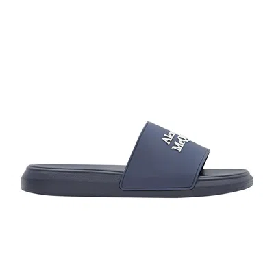 Pre-owned Alexander Mcqueen Logo Pool Slides 'navy' | Blue | Men's Size 40