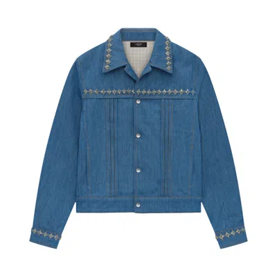 Pre-owned Amiri Crystal Pleated Cadet Jacket 'retro Indigo' | Blue | Men's Size L