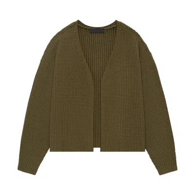 Pre-owned Essentials Fear Of God  Heavy Waffle Cardigan 'olive' | Green | Men's Size L