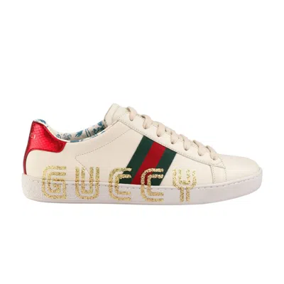 Pre-owned Gucci Wmns Ace Low 'guccy Print' | Cream | Women's Size 37.5 In White