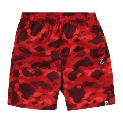 Pre-owned Bape Color Camo Ape Head One Point Beach Shorts 'red' | Men's Size Xl