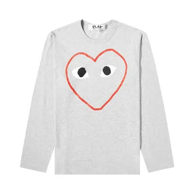 Pre-owned Comme Des Garçons Play Play Heart Outline Long-sleeve Tee 'grey' | Men's Size M In Gray
