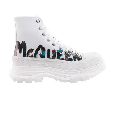 Pre-owned Alexander Mcqueen Tread Slick Boot 'graffiti Logo - White Multi-color' | Men's Siz