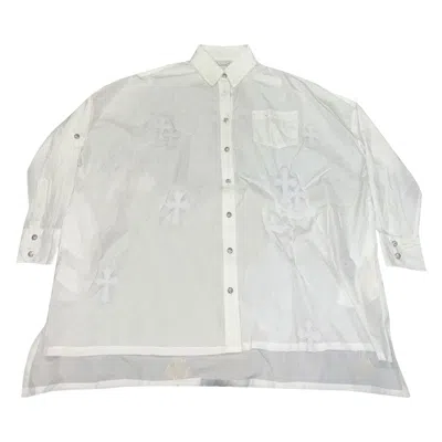 Pre-owned Chrome Hearts Leather Cross Patch Button Up Shirt 'white' | Men's Size S