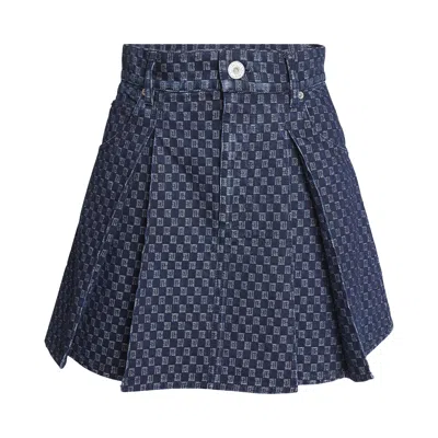 Pre-owned Balmain Mini Monogram Denim Short Flare Skirt 'blue' | Women's Size 38