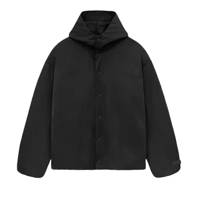 Pre-owned Essentials Fear Of God  Textured Nylon Hooded Coaches Jacket 'black' | Men's Size L