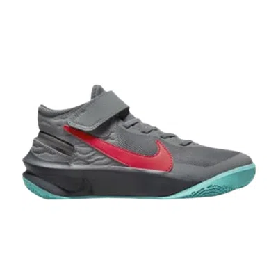 Pre-owned Nike Team Hustle D10 Flyease Gs 'smoke Grey Washed Teal Siren Red' | Kid's Size 7 In Gray