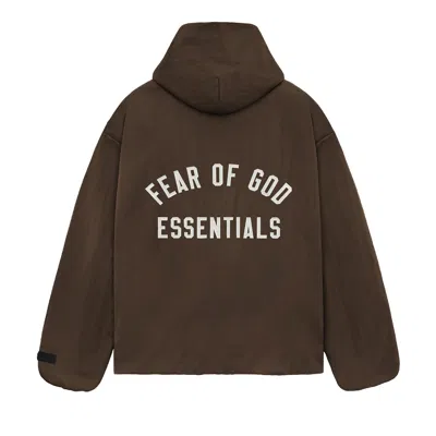 Pre-owned Essentials Fear Of God  Textured Nylon Hooded Coaches Jacket 'brown' | Men's Size L