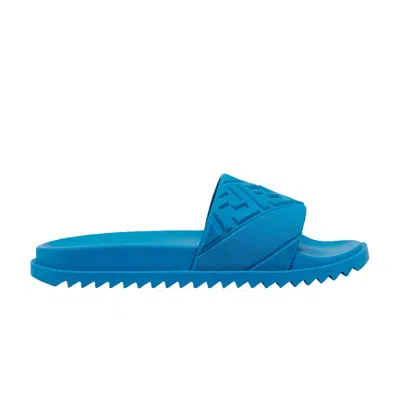 Pre-owned Fendi Rubber Slides 'embossed Diagonal Ff Motif - Turquoise' | Blue | Men's Size 11