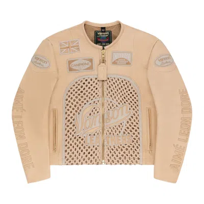 Pre-owned Aimé Leon Dore X Vanson Raffia Leather Jacket 'bone' | Cream | Men's Size L