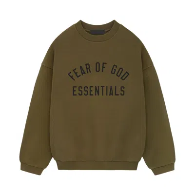 Pre-owned Essentials Fear Of God  Fleece Crewneck 'olive' | Green | Men's Size L