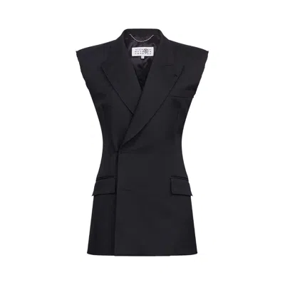 Pre-owned Mm6 Maison Margiela Raw Cut Edge Waistcoat 'black' | Women's Size 40