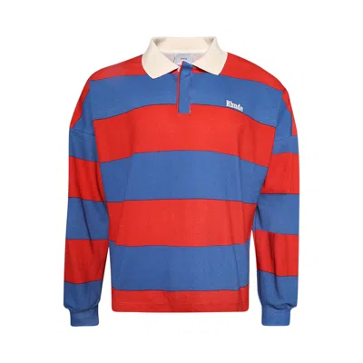 Pre-owned Rhude Striped Pique Polo 'red/blue' | Men's Size M