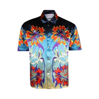 Pre-owned Bluemarble Studded Hibiscus Short-sleeve Shirt 'primul' | Multi-color | Men's Size M