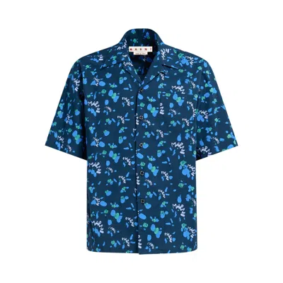 Pre-owned Marni Boxy Fit Popeline Bowling Shirt 'ink' | Black | Men's Size 48