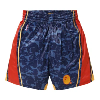 Pre-owned Bape X Mitchell & Ness Warriors Abc Basketball Authentic Shorts 'navy' | Blue | Men's Size M