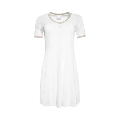 Pre-owned Courrèges Contrast V Neck Mini Dress 'white Heritage/sand' | Women's Size M
